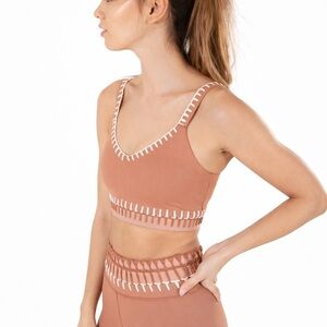 XXIV S Weave Crochet Sports Bra in Desert Rose 0034 beige nude pink small